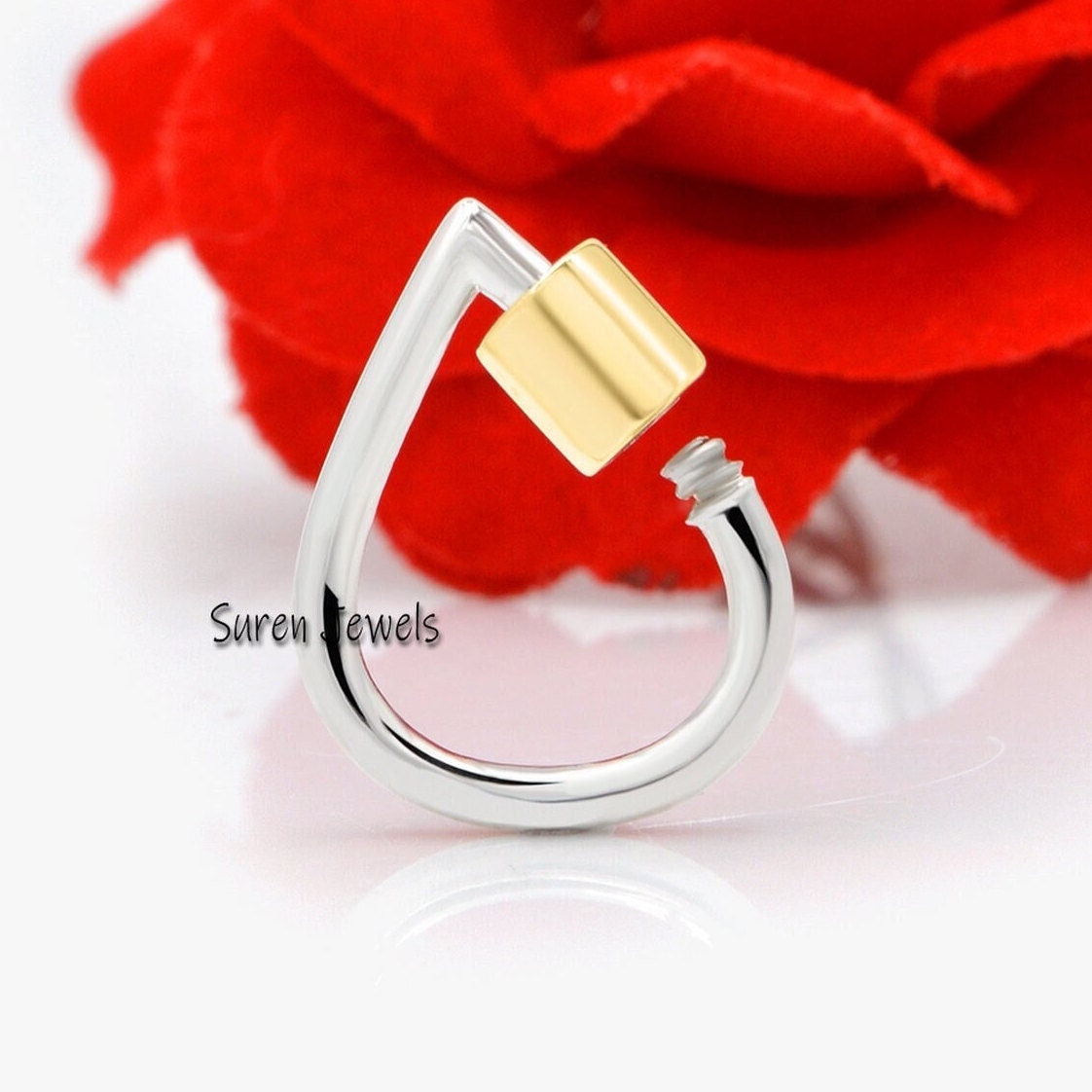 925 Silver Teardrop Carabiner Lock: Handmade Designer Clasp (16mm) - Suren Jewels | SKU: SJC129-SLNSYG-16M