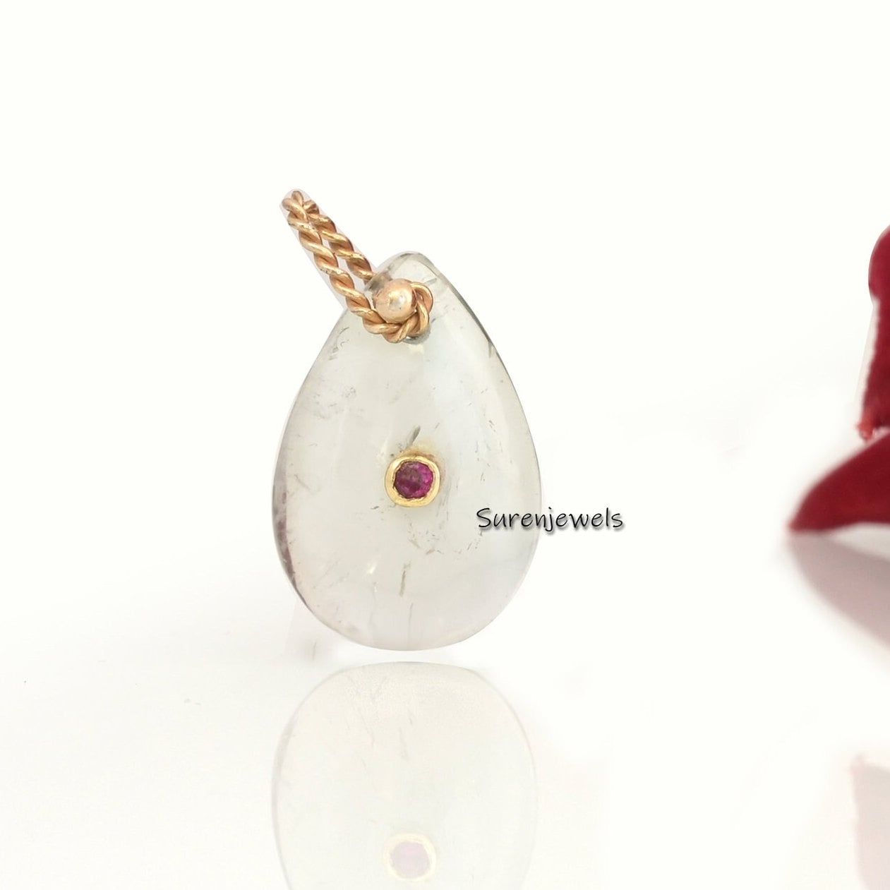 14K Gold Gemstone Teardrop Pendant Charm - View 2 - Suren Jewels | SKU: SJP4177-SLYGMSTQ-25M