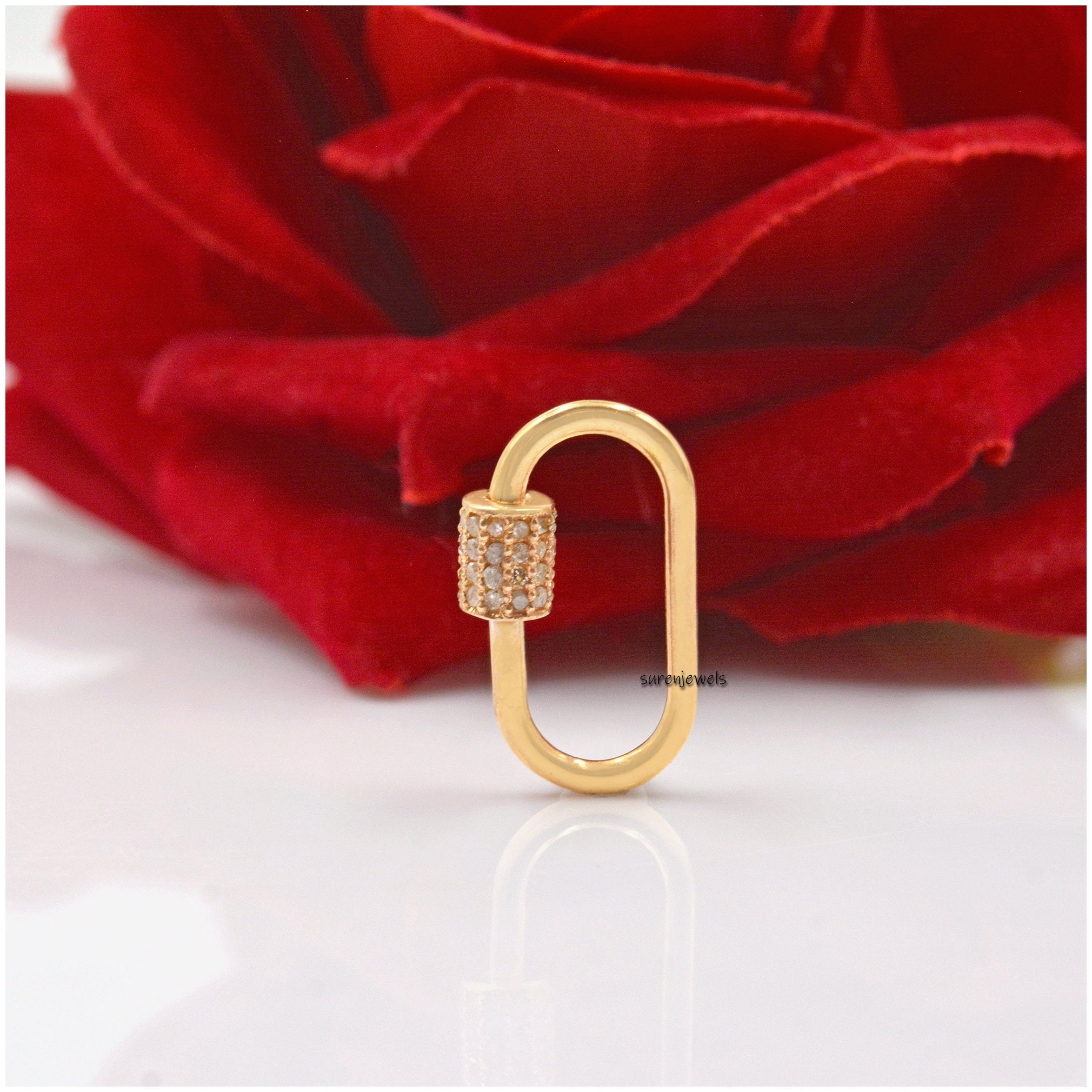 14K Gold Diamond Carabiner Necklace: Paperclip Chain Lock - View 4 - Suren Jewels | SKU: SJC131-14KYGDI