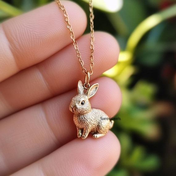 Collana con coniglio in oro, ciondolo a forma di coniglio minimale, grazioso gioiello con ciondolo a forma di animale - Italia