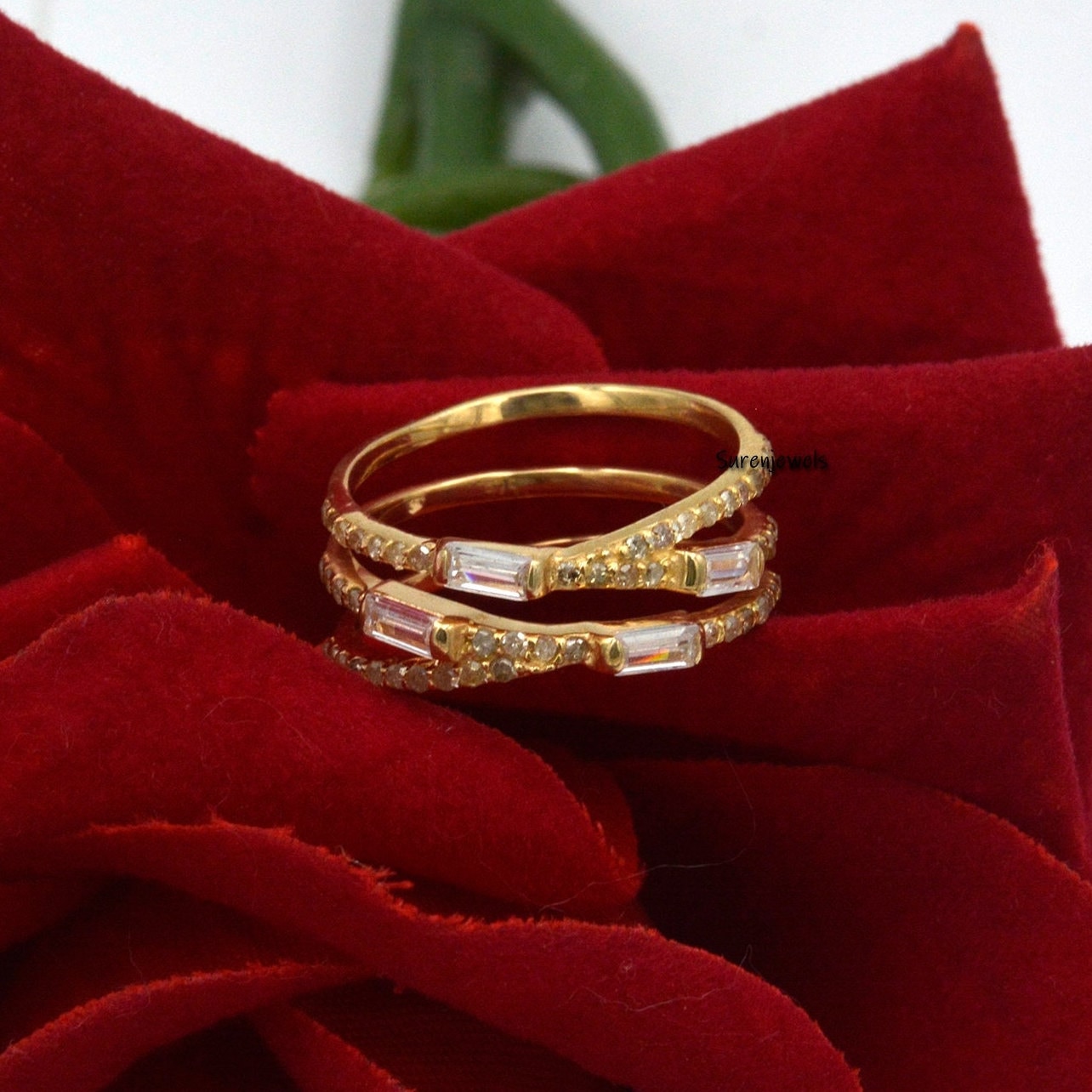 14K Gold Diamond Crossover Ring: Multi Row Band - Suren Jewels | SKU: SJR14-14KYGDSIGBTT-14K