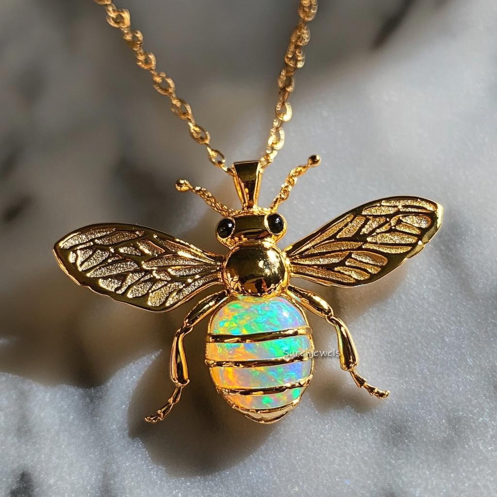 14K Gold Plated Honey Bee Pendant: Gemstone Silver Bee Charm - View 5 - Suren Jewels | SKU: SJP,SJP5300-SLWGEOPCZ-30M,SJP5634