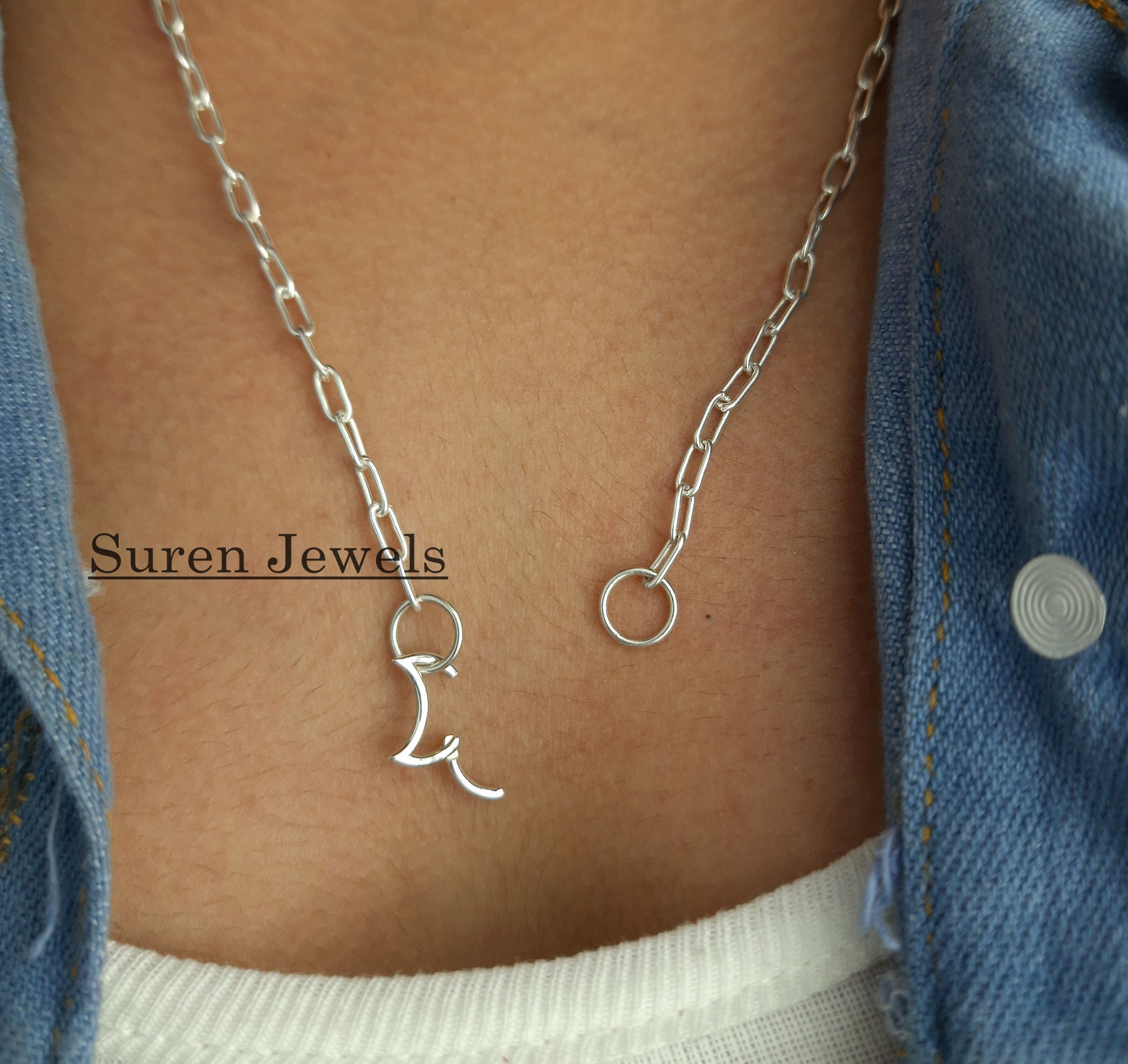 14K Solid Gold Crescent Moon Charm Enhancer: Connector Lock Pendant - View 3 - Suren Jewels | SKU: SJP110-