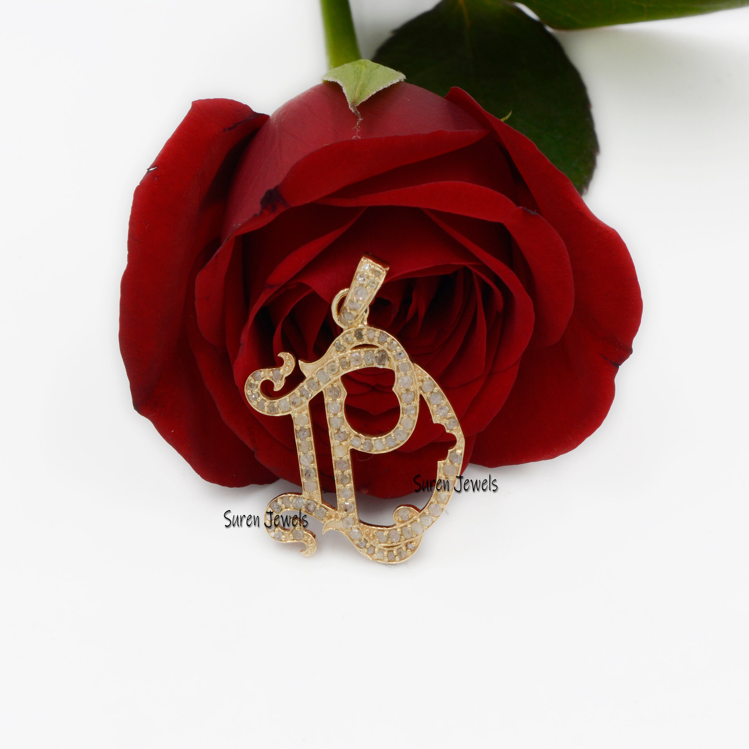 14k Gold Plated Turquoise Monogram Pendant: 925 Silver Two-Letter Jewelry - View 6 - Suren Jewels | SKU: SJP540