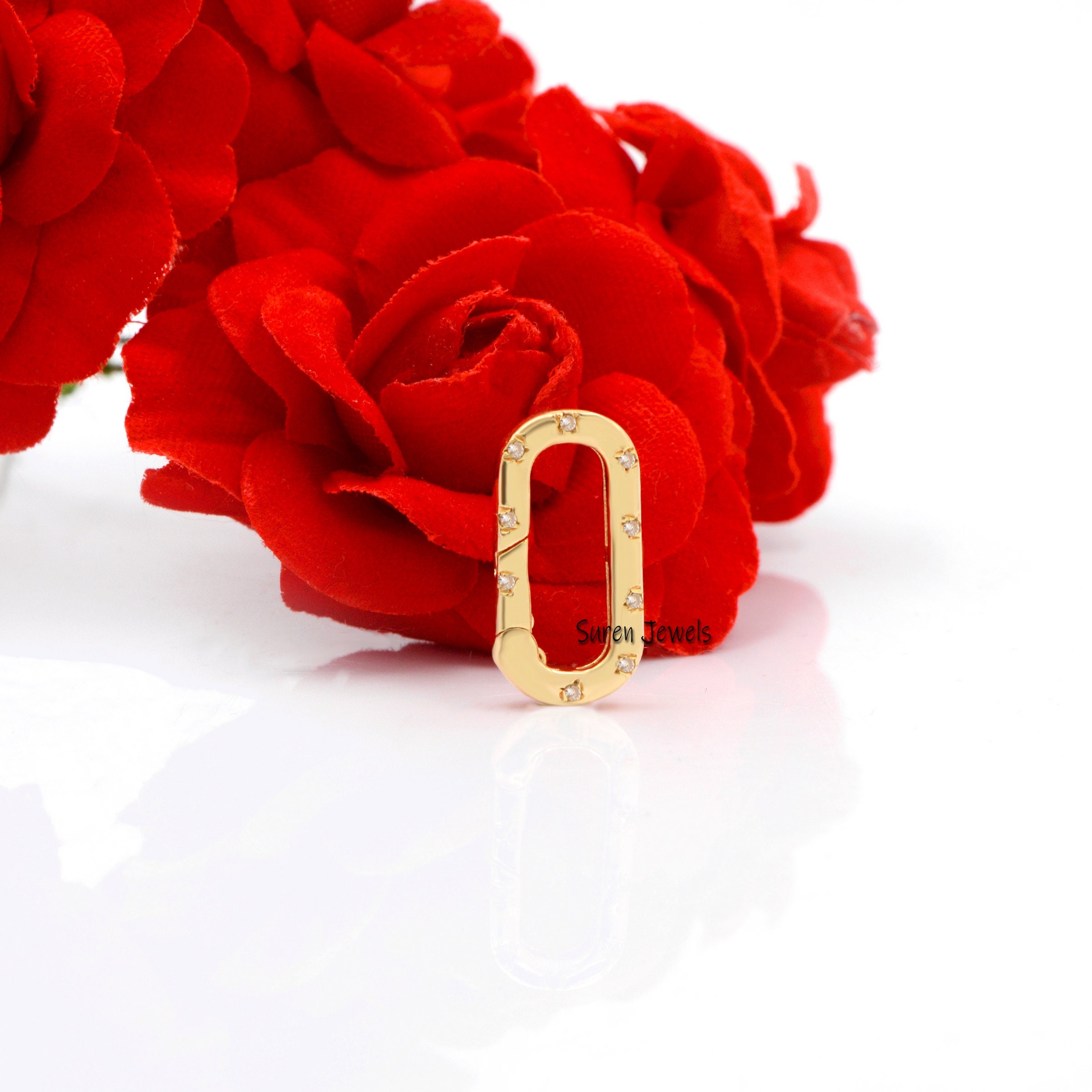 14k Solid Gold Diamond Enhancer: Pave Diamond Charm Holder Lock - Suren Jewels | SKU: SJP807-