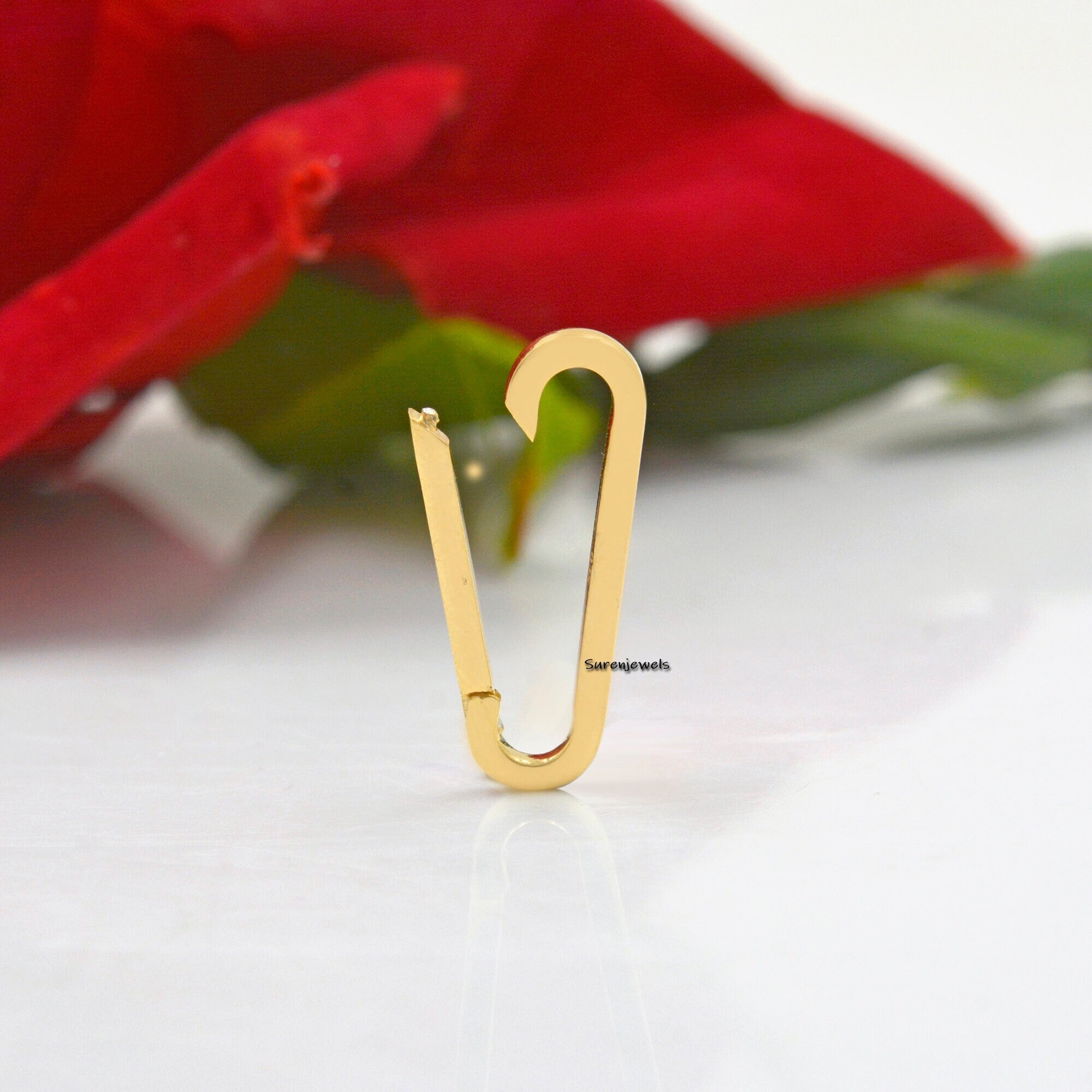 Solid 14K Gold Oval Charm Enhancer - Thick Link Lock - Suren Jewels | SKU: SJP680-9KYG-22M