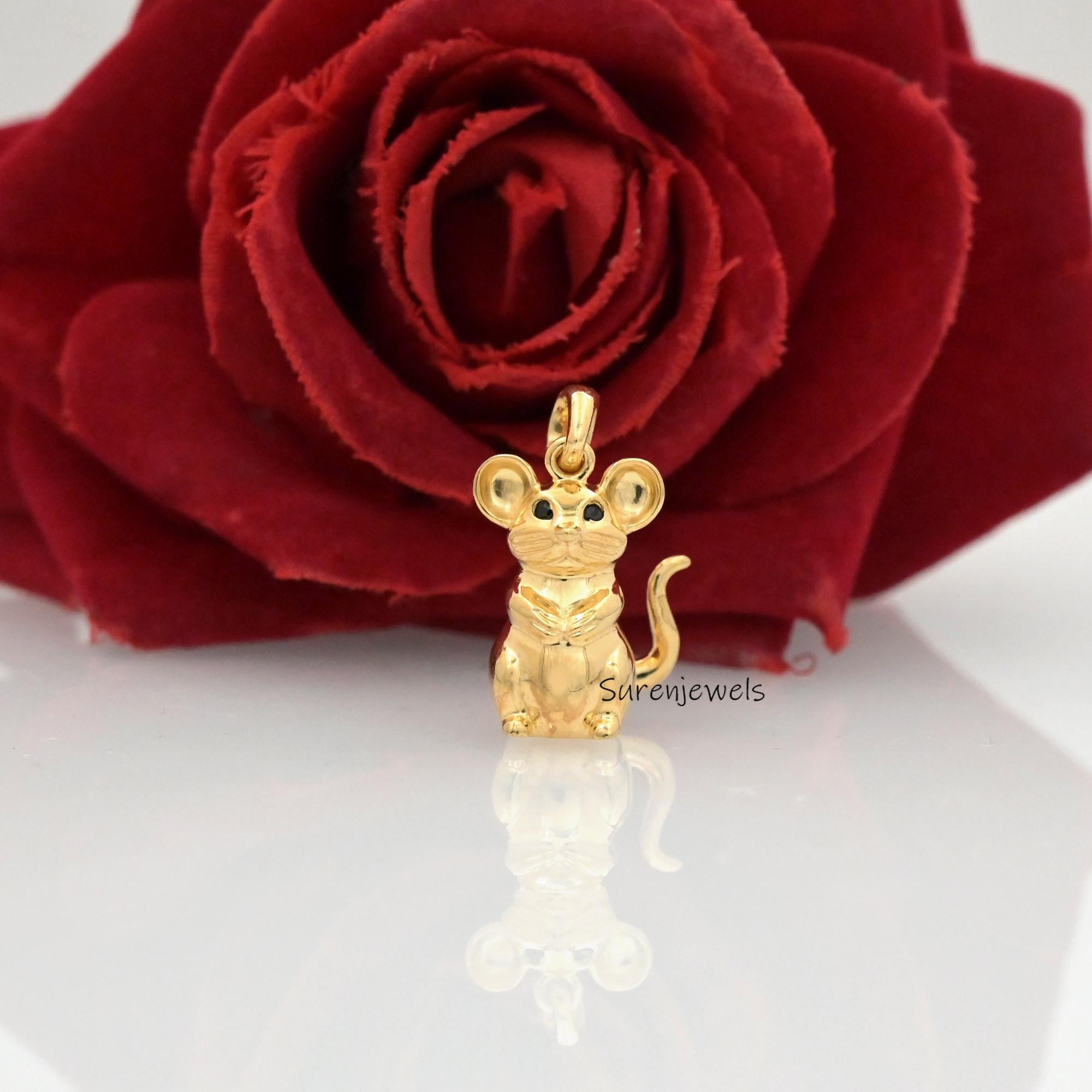 Solid 14k Gold Mouse Pendant: Designer Animal Jewelry - View 4 - Suren Jewels | SKU: SJP4321-SLNSBS-20M,SJP4873-SLYG-20M,SJP4