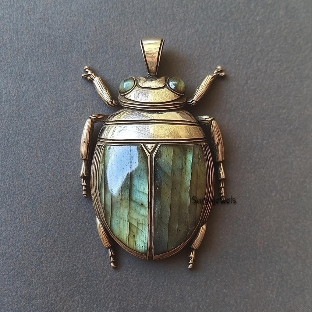 14K Gold Scarab Pendant: Hand Carved Amulet Charm - View 4 - Suren Jewels | SKU: SJP4191-SLYGLPZ-35M,SJP4192-SLYGLPZ-35M,SJP4