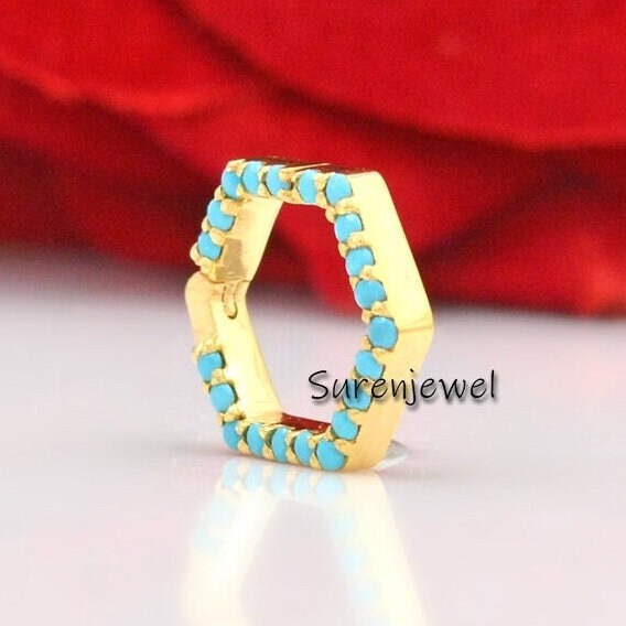 14K Gold Hexagon Charm Holder: Gemstone Push Lock Connector - View 4 - Suren Jewels | SKU: SJP691-14KYGDI