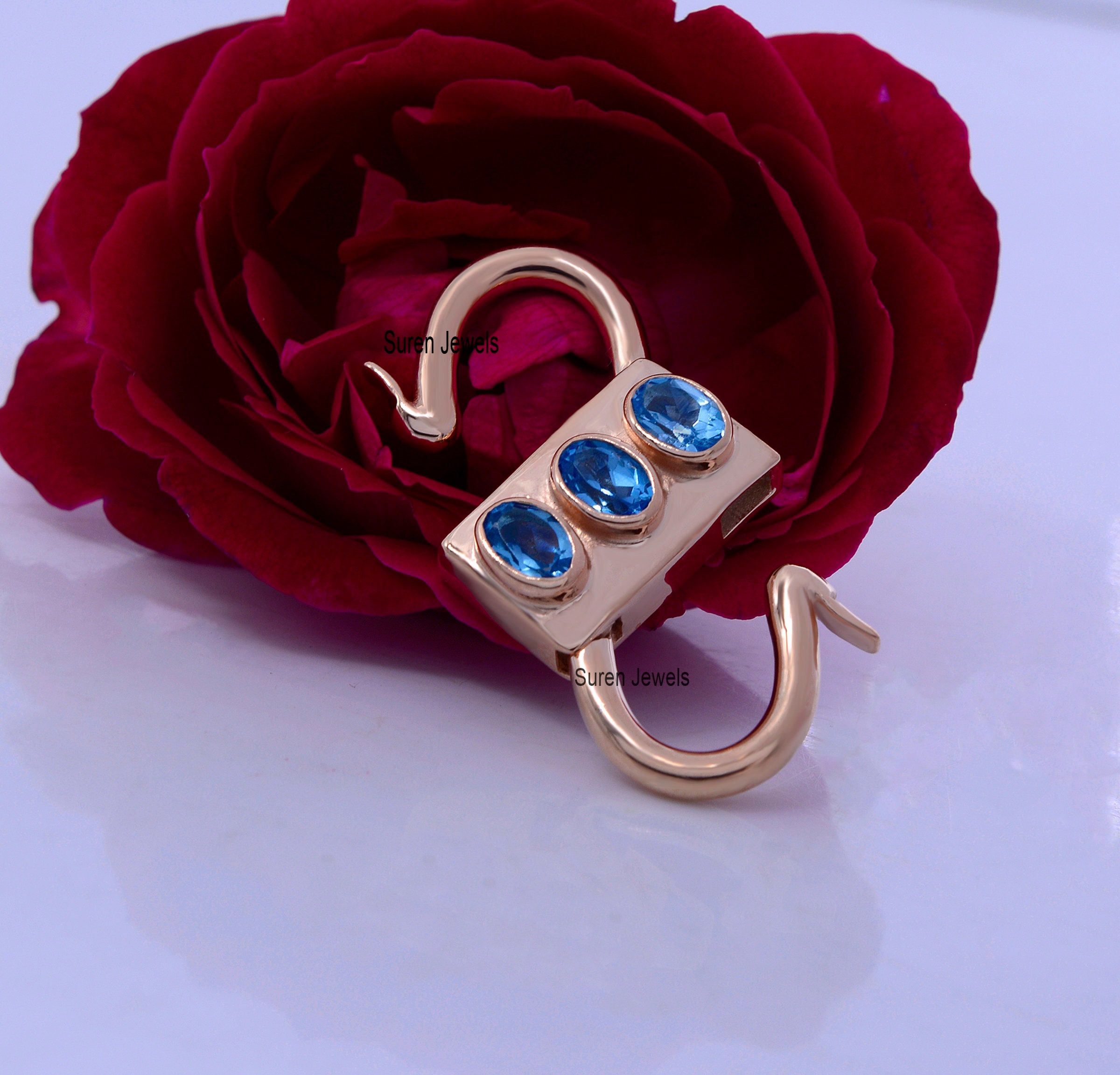 14k Gold Plated Gemstone Padlock Pendant: Handmade Jewelry - View 4 - Suren Jewels | SKU: SJP31-SLRGBT
