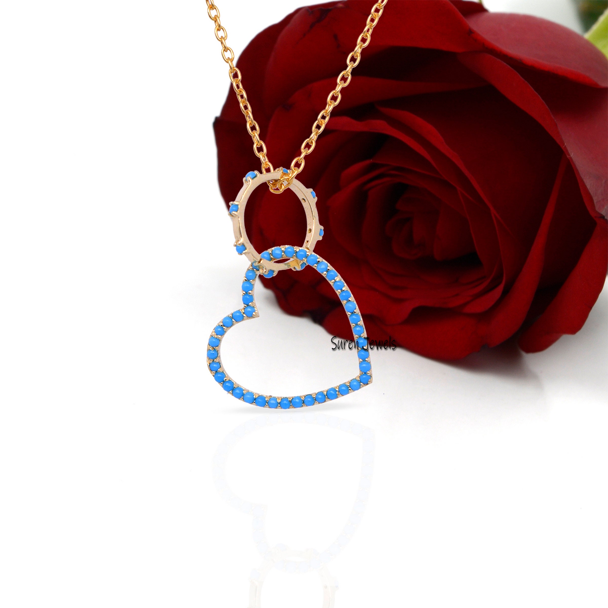 14K Gold Turquoise Charm Holder: Gemstone Enhancer - View 2 - Suren Jewels | SKU: SJP512-SLYGTQ-N41-18I