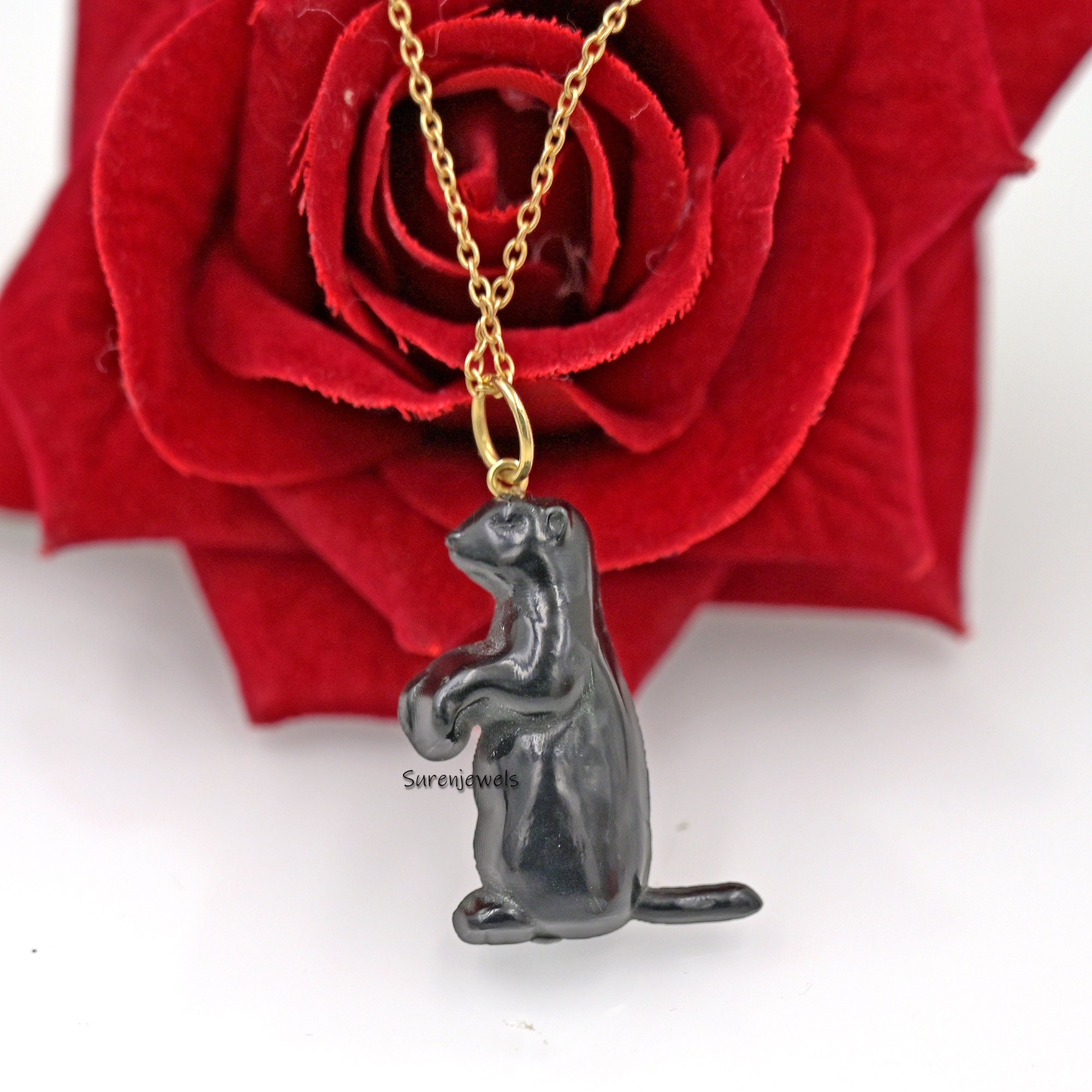 Handmade Carved Gemstone Penguin Pendant: Designer Charm - View 2 - Suren Jewels | SKU: SJP3065-SLRHLPZ-35M