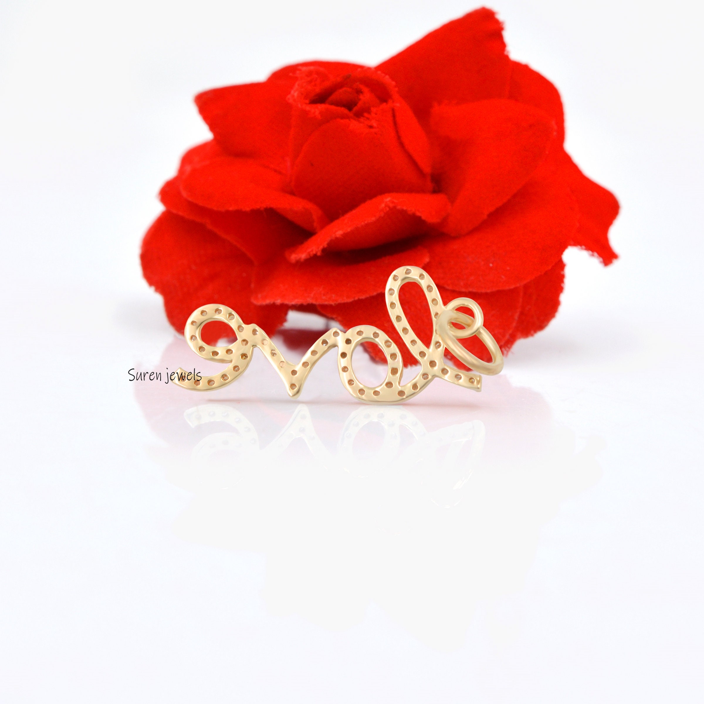 14K Diamond Love Charm Pendant - View 5 - Suren Jewels | SKU: SJP577-SLYGDI