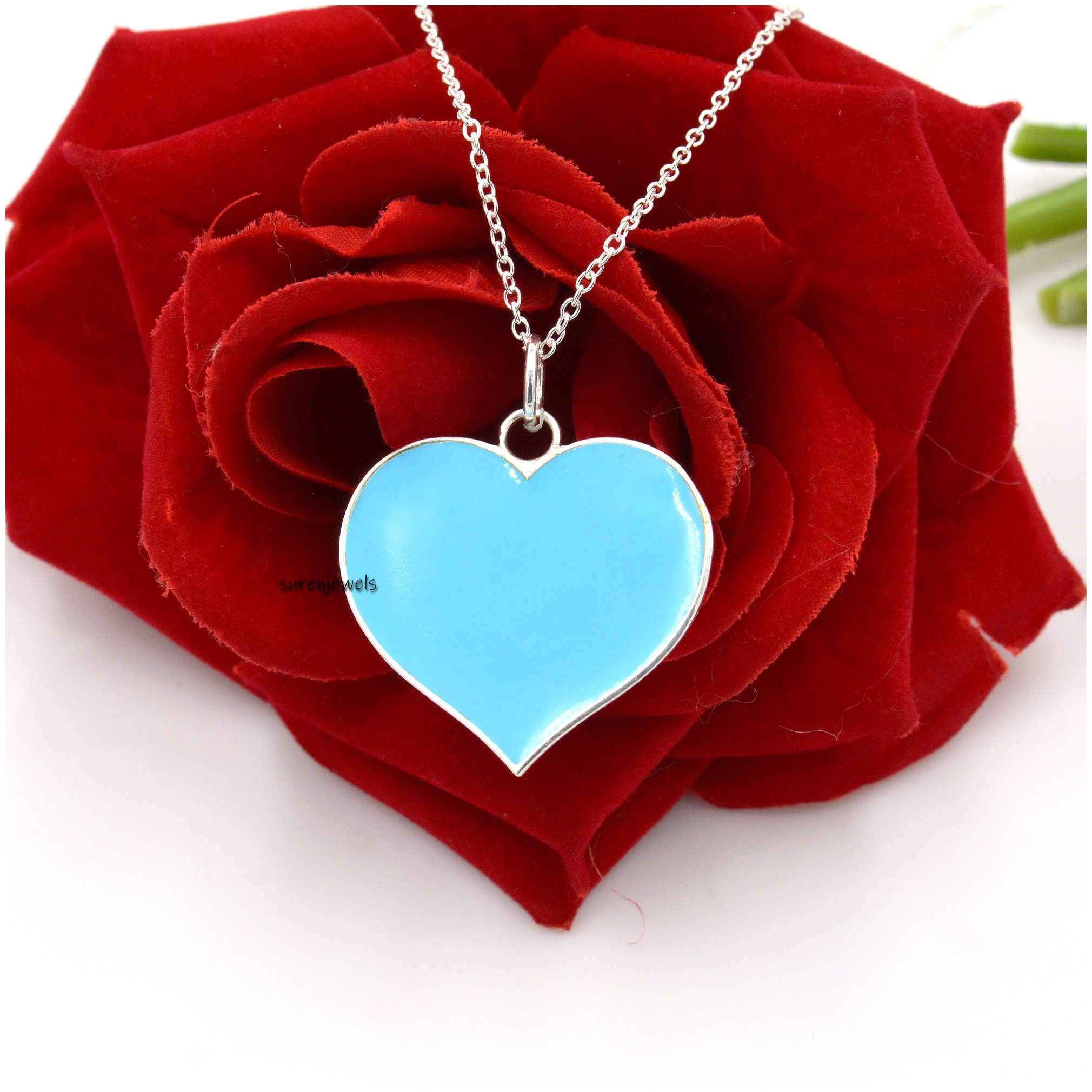 925 Silver Blue Enamel Heart Pendant - Christmas Jewelry - Suren Jewels | SKU: SJP506-SLYGELP-N41-18I