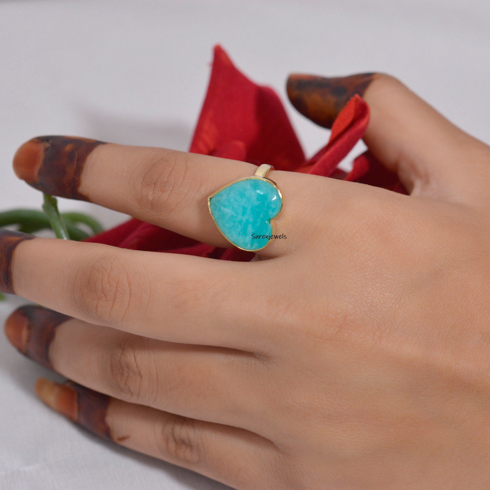 14K Gold Amazonite Heart Ring - View 4 - Suren Jewels | SKU: SJR973-SLYGGO