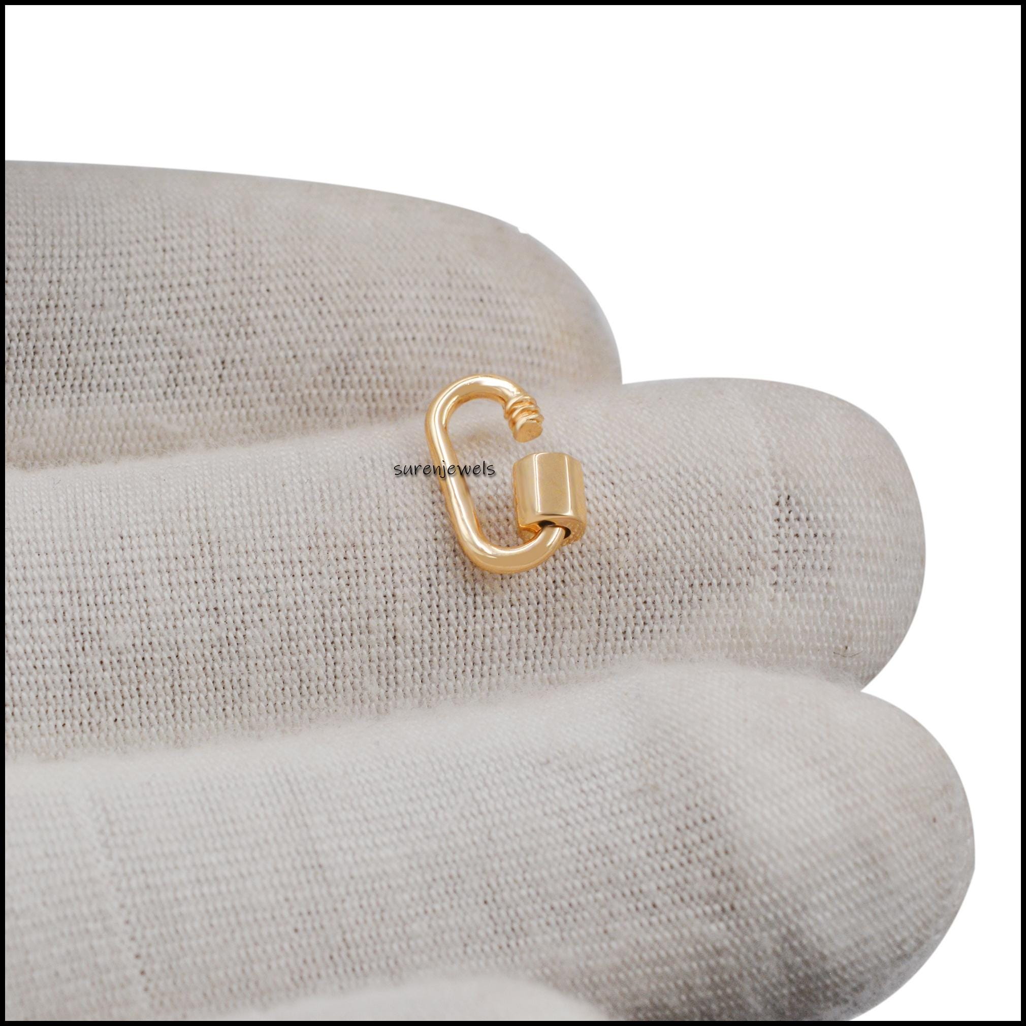 14K Gold Carabiner Lock: Handmade Pendant with Diamond, Turquoise, Rose Quartz - View 5 - Suren Jewels | SKU: SJC102-14KYG,SJ