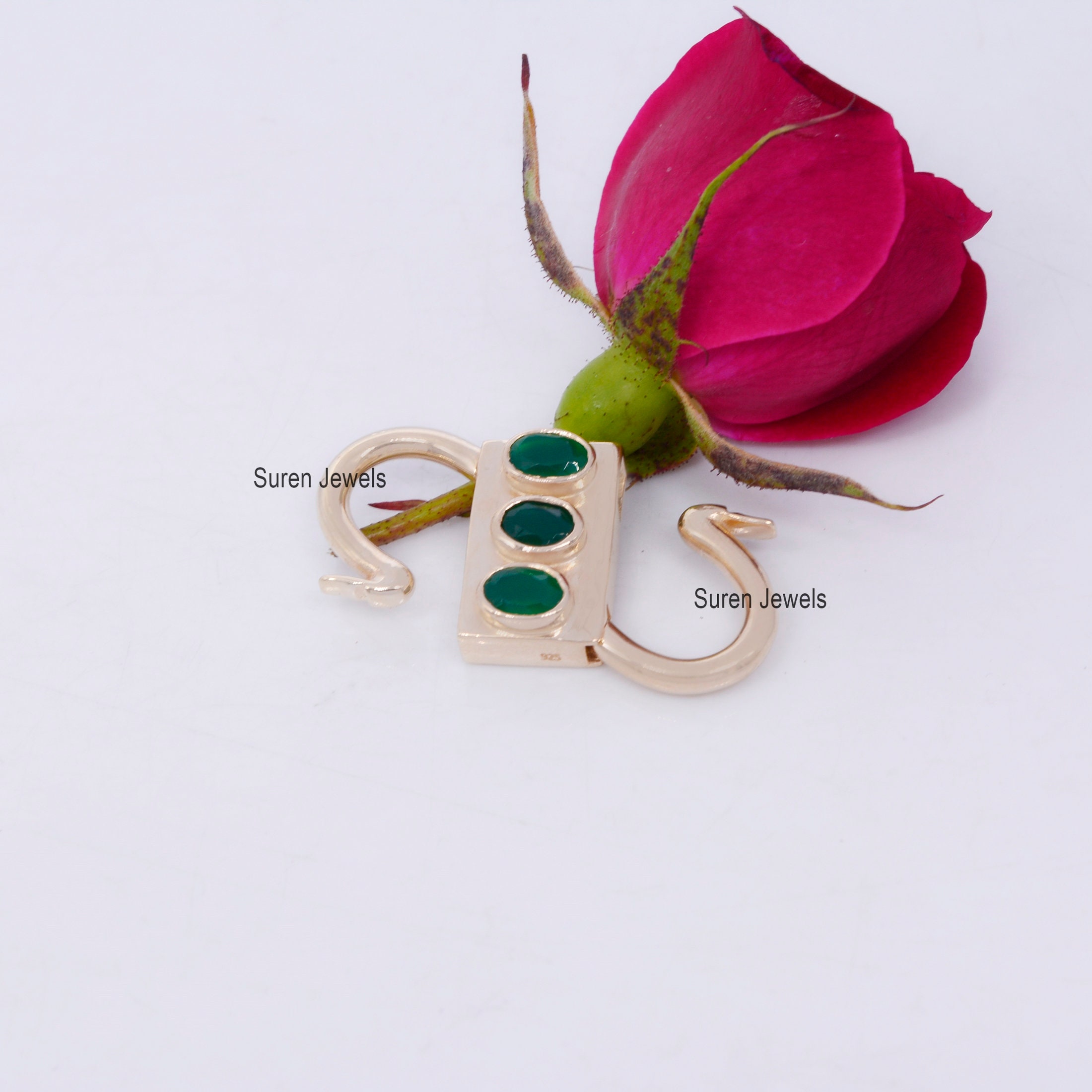 14k Gold Plated Gemstone Padlock Pendant: Handmade Jewelry - View 2 - Suren Jewels | SKU: SJP31-SLRGBT