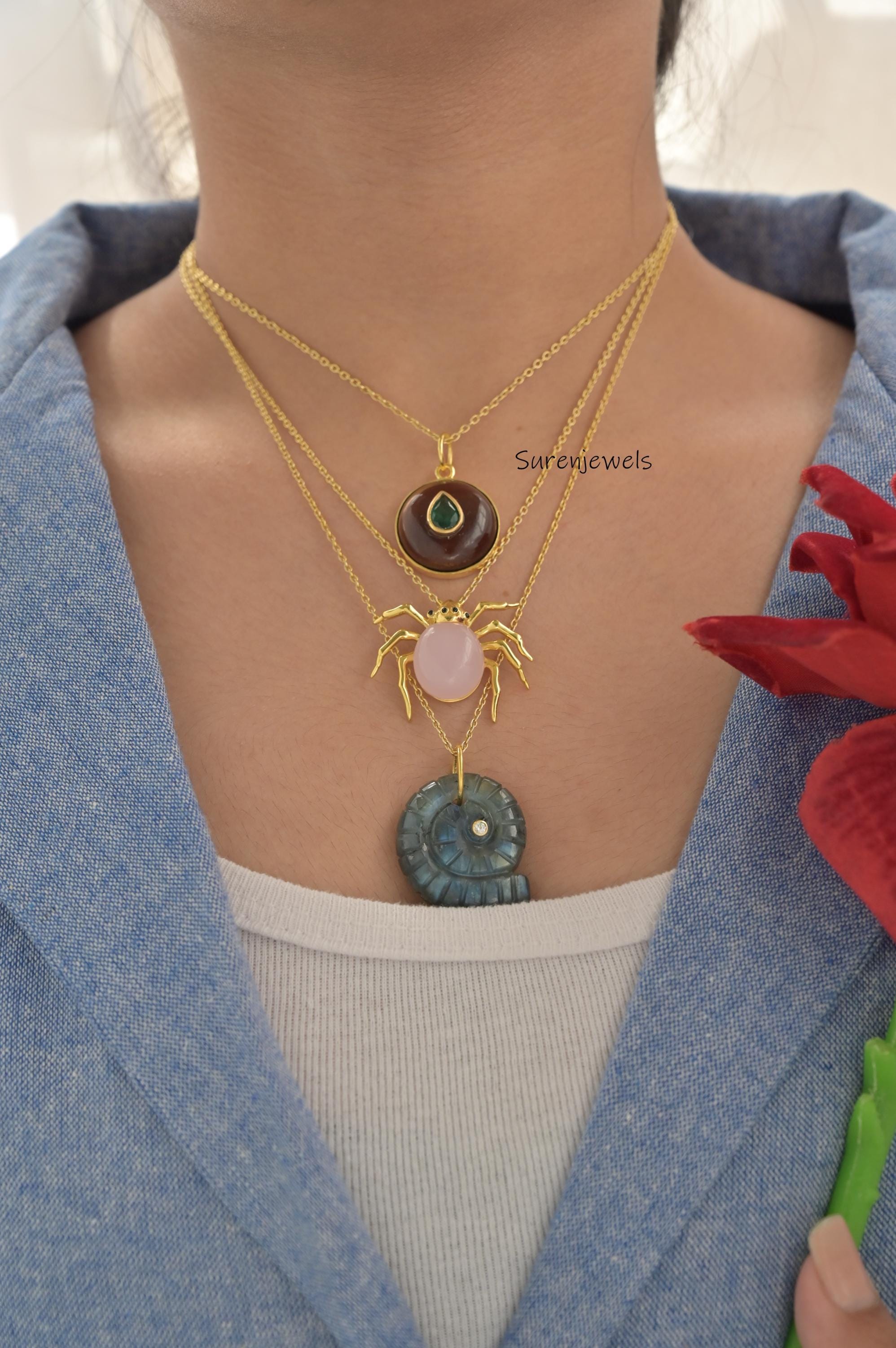 14k Gold Labradorite Ball Pendant: Handmade Gemstone Charm - View 5 - Suren Jewels | SKU: SJP4381-SLYGMSGCZ-25M