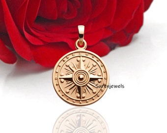 14K Yellow Gold Compass Pendant - Designer Charm (20mm)