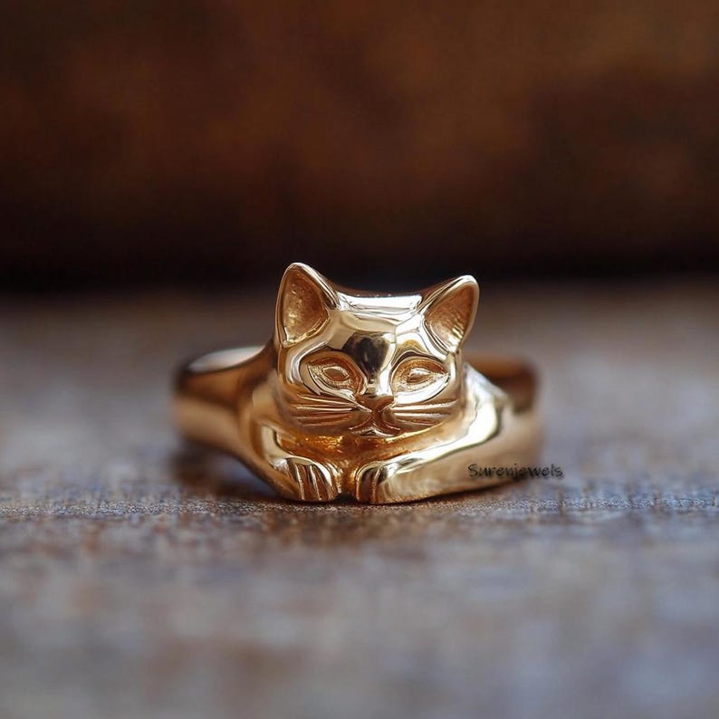 Solid 14k Gold Cat Ring: Handmade Animal Jewelry - Etsy