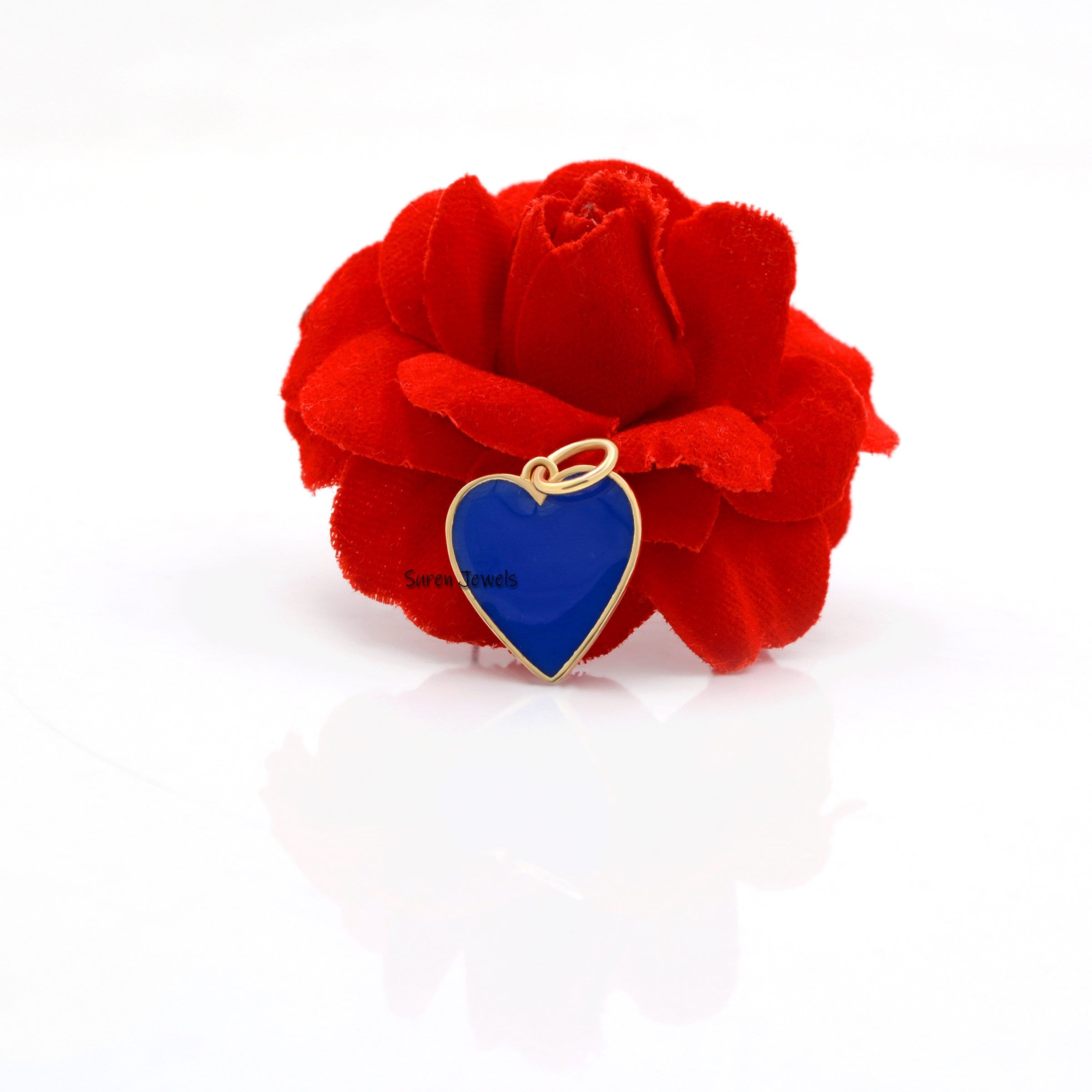 14K Gold Enamel Heart Pendant: Valentine Jewelry - Suren Jewels | SKU: SJP507-14KYGELP-21M