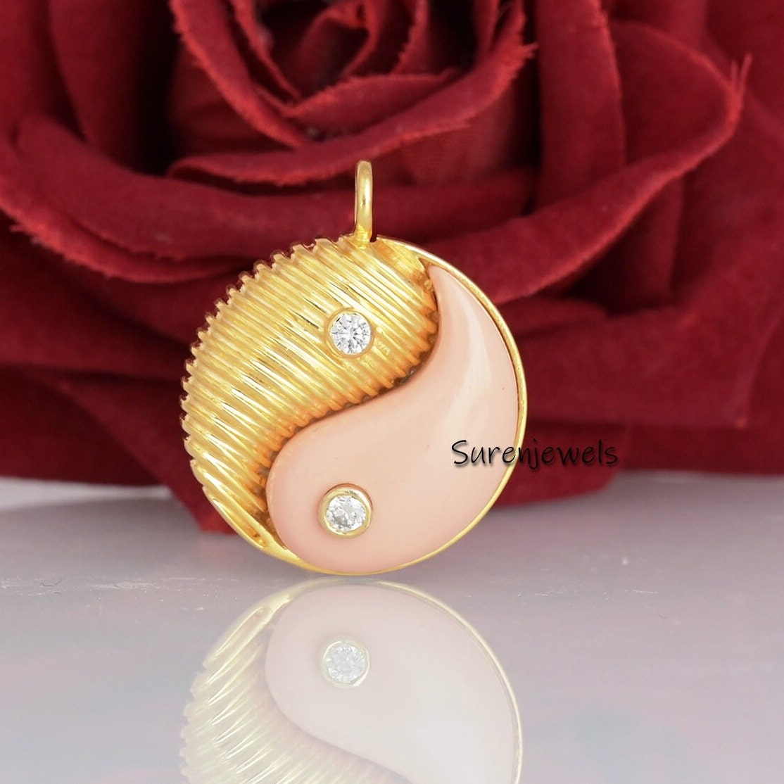 Handmade 14K Gold Yin Yang Pendant: Moissanite Spiritual Charm - View 2 - Suren Jewels | SKU: SJP1733