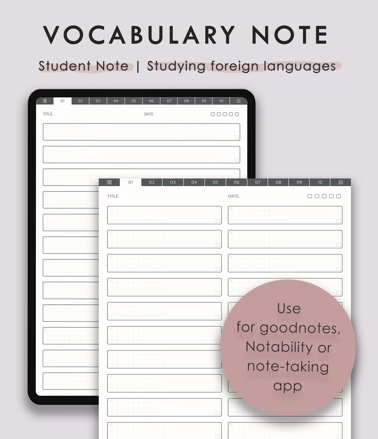Digital Vocabulary note bundle Goodnotes Notability Etsy