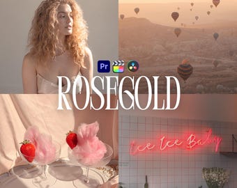 Rosegold LUTs for Adobe Premiere Pro, 10 Video Presets, Final Cut Pro, Pastel Vlog Filter, Soft Creamy Romantic Pink Golden Hour Aesthetic