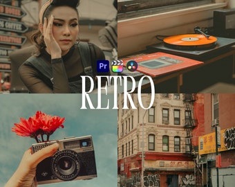 Retro Tones LUTs for Adobe Premiere Pro, 10 Video Luts, Vintage Aesthetic, Color Correction Luts, Cinematic Film Style Video Editing Presets