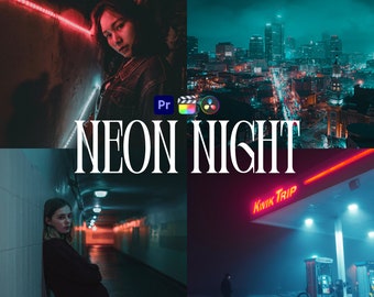 Neon Night LUTs för Adobe Premiere Pro, 10 video-LUTs, Cyberpunk-estetik, Blå, Magenta, Orange, Grön, Förinställningar för videoredigering i urban natt