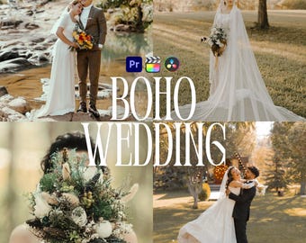 Boho Wedding LUTs for Adobe Premiere Pro, 10 Video Presets, Warm Moody Retro Tones, Bohemian Bridal Aesthetic, Wedding Video Editing LUTs
