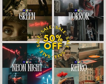 Cinematic LUT Bundle for Adobe Premiere Pro, 40 Video Luts, Final Cut Pro, Dark Green, Horror, Neon Night, Retro Film Aesthetic Video Preset
