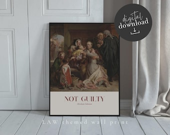 Vintage Lawyer Wall Art: Not Guilty Painting, Printable Legal Office Decor