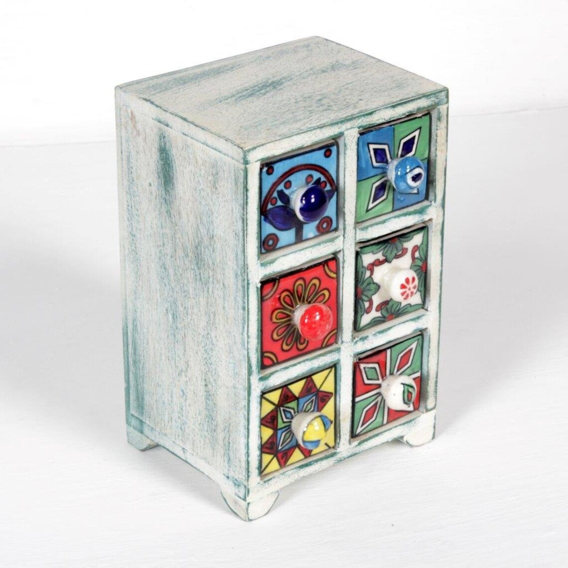 6Drawer Wooden Chest with Ceramic Drawers Etsy