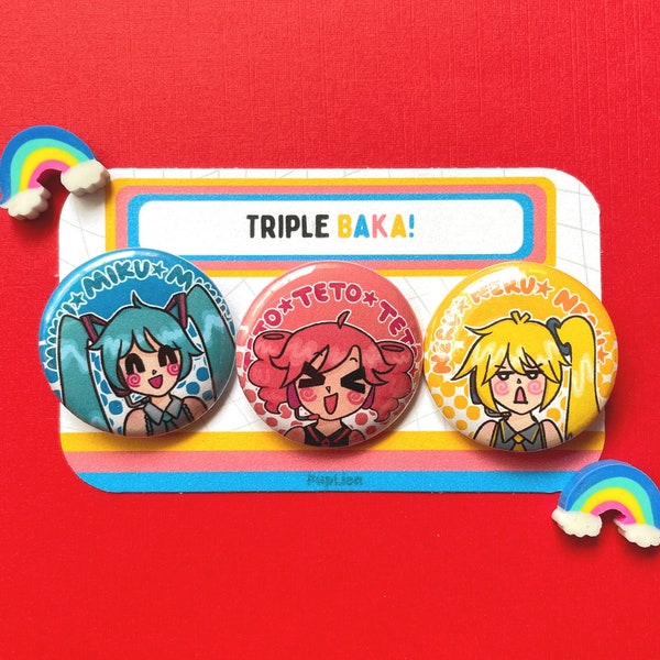 Triple Baka 1.25" 3 Button Pinback Set - Vocaloid Miku Teto Neru