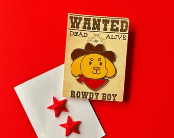 Spilla smaltata Rowdy Boy Cowboy Dog da 1,5"