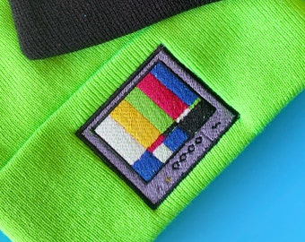 Nostalgic Glitched Tv soft embroidered Beanie and More