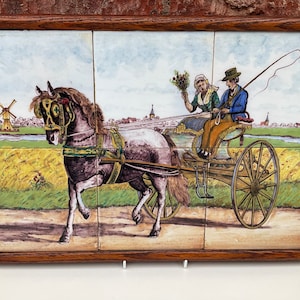 Oak framed Dutch Delft tile tableau by Makkum Tichelaar, circa 1930