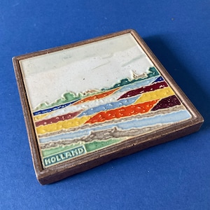 Westraven cloisonné tile from the 1930s showing the bulbfields of Holland.
