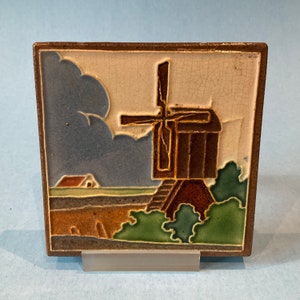 Art Deco cloisonné tile of a windmill by the Westraven company, The Netherlands, 1930s.