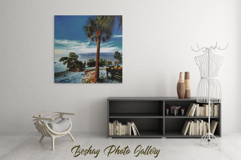 blue sky sea tree home decor digital print wall hanging sunrise sunset beach palm trees car christmas poster picture,photograph