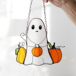 Atrapasueños fantasma y calabaza Vitral Linda decoración de Halloween Casper el fantasma amigable Decoración de calabaza Decoración de interiores de Halloween