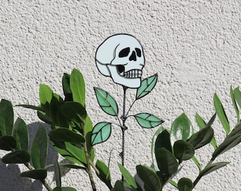 Skull Stained glass Plant stake Gothik Halloween Decor in a flowerpots Garden Decorative plant stake Halloween gifts