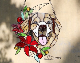 Custom pets portreit Dog Cat Stained glass Suncatcher Decor wall and window decor Personalized gift idea Custom portrait from photo