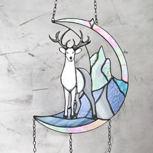 Suncatcher deer in mountains Dreamcatcher Stained glass panel Window Sun catcher animal Deer Christmas ornament Hanging wall Art image 5