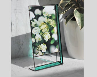 Marco de fotos de vitral, cristal transparente verde, minimalismo, decoración elegante para el hogar. Marco de fotos de 4x6" y 5x7".