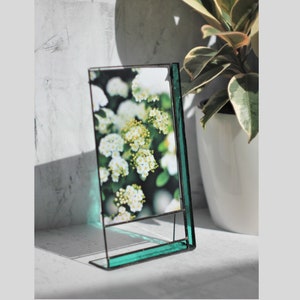 Photo frame stained glass Green transparent glass Minimalism Stylish home decor Photo frame 4x6" and 5x7"