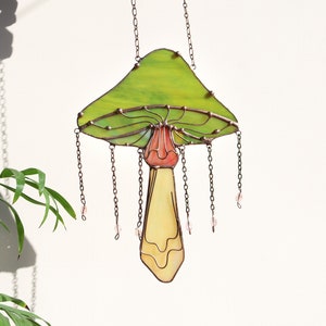 Suncatcher Whimsical mushroom art Stain glass Window hangings Wall Art Hand made Gift for friend Сottagecore decor Garden art Magic mushroom