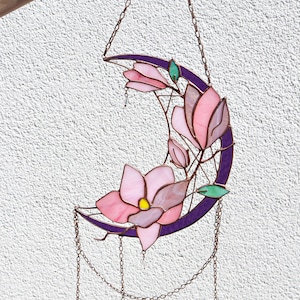 Sun catcher Magnolias Stained glass window hangings flowers Dreamcatcher Flower decor Birthday gift idea Wall art Hand made gifts for her
