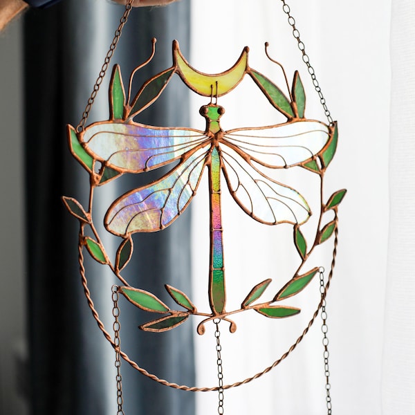 Suncatcher Stained glass window hangings Dragonfly Sun catcher Unique home decor Glass wall art Outdoor decor Gift for sister friends
